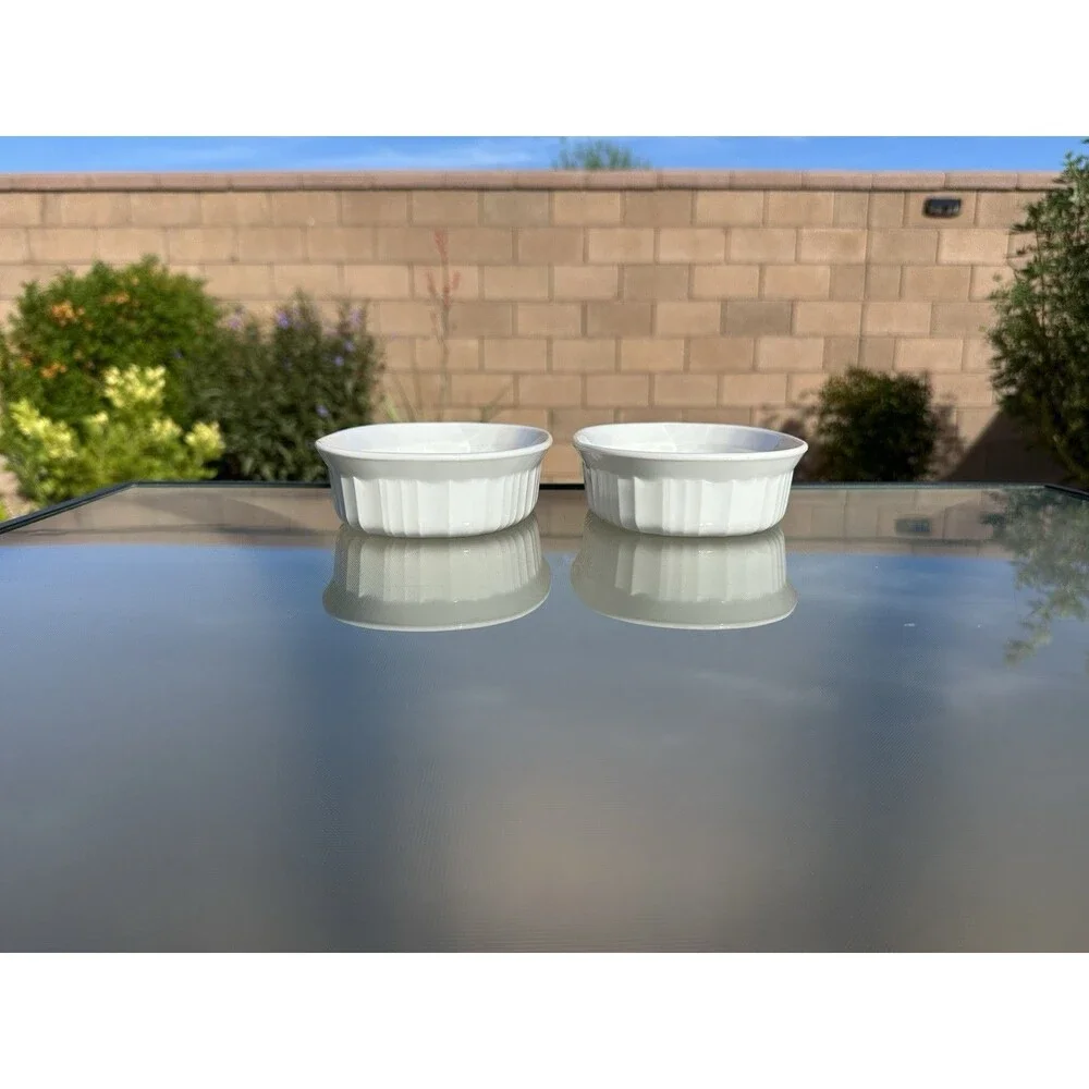 Lot 2 Corning Ware French White Oval Individual Casserole Set Baking Dish F-15-B